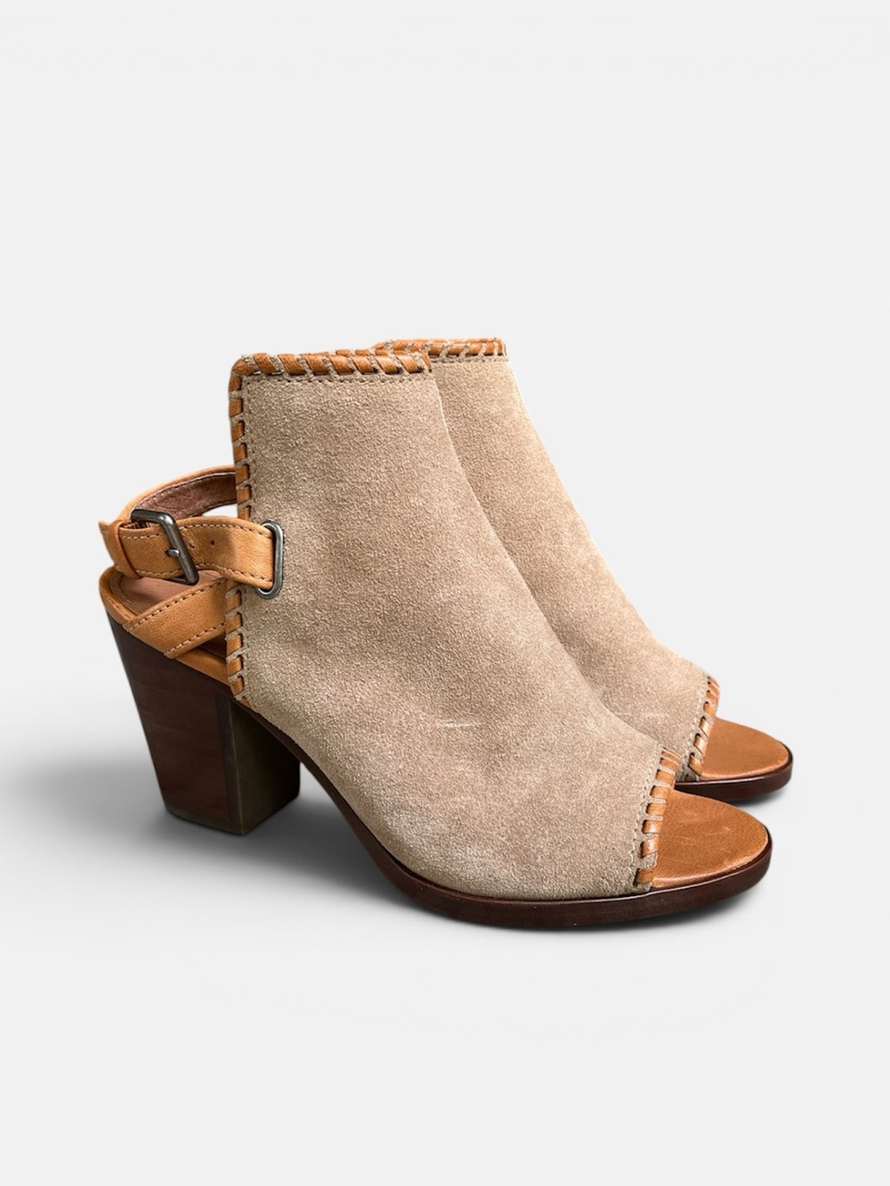 Frye Dani Shield Whipstitch Mule in Beige Suede Women's Size 7 1/2